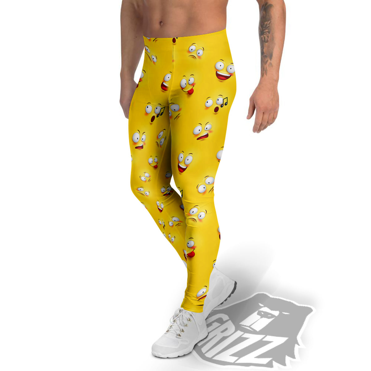 Emoji 3D Face Print Pattern Men's Leggings-grizzshop