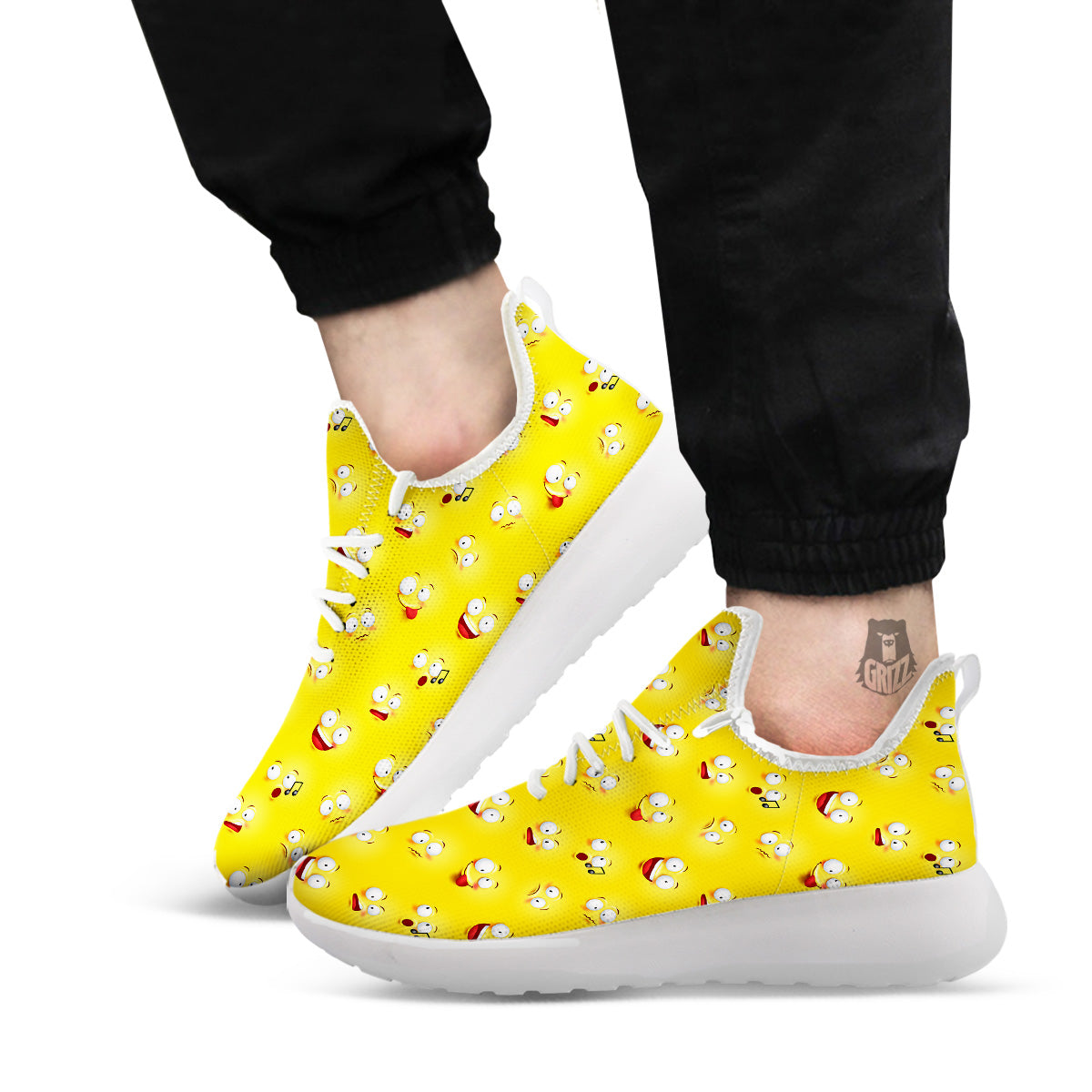 Emoji 3D Face Print Pattern White Athletic Shoes-grizzshop