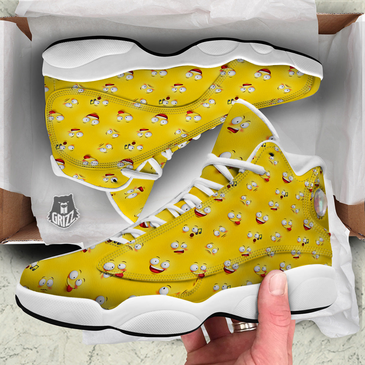Emoji 3D Face Print Pattern White Basketball Shoes-grizzshop
