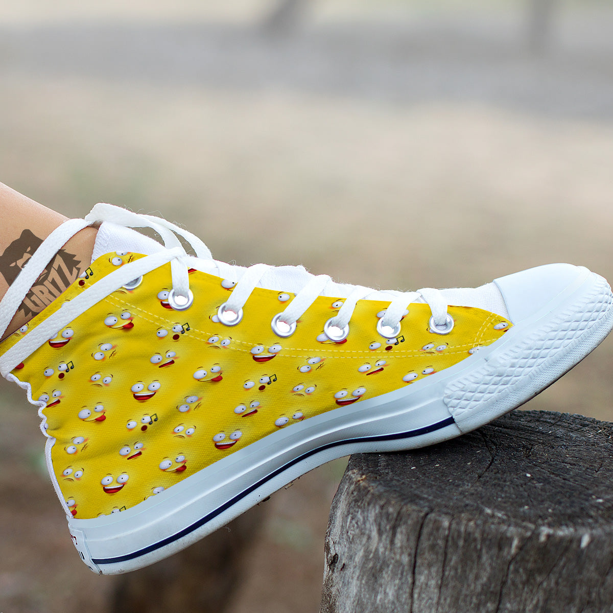 Emoji 3D Face Print Pattern White High Top Shoes-grizzshop