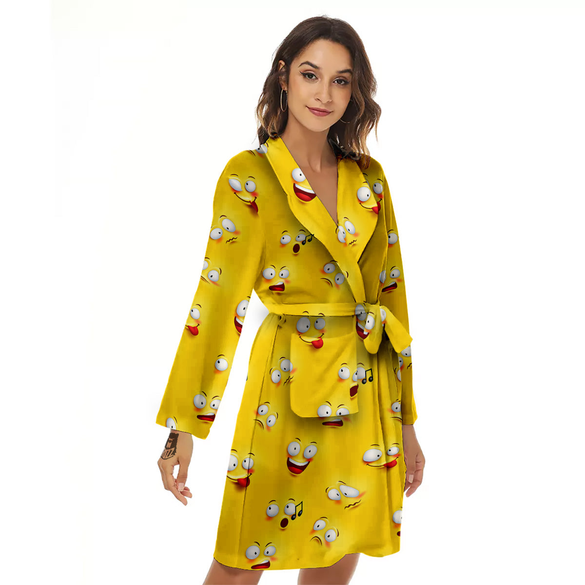 Emoji 3D Face Print Pattern Women's Robe-grizzshop