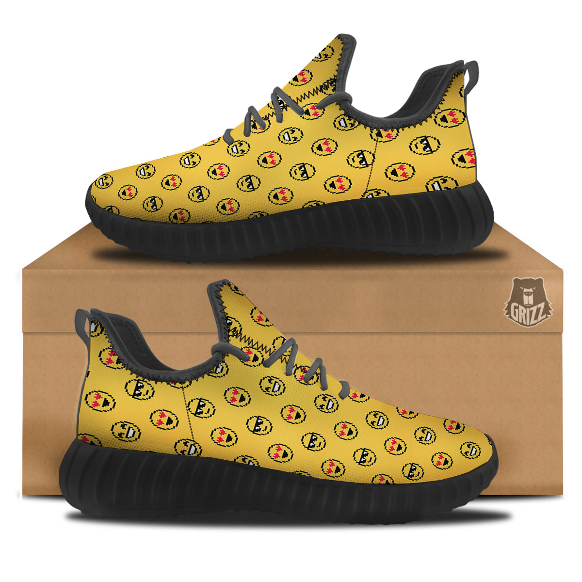 Emoji 8-Bit Print Pattern Black Walking Shoes-grizzshop