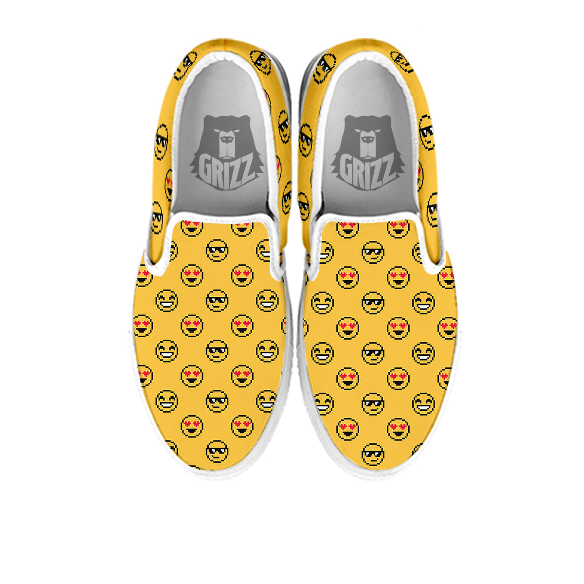 Emoji 8-Bit Print Pattern White Slip On Shoes-grizzshop