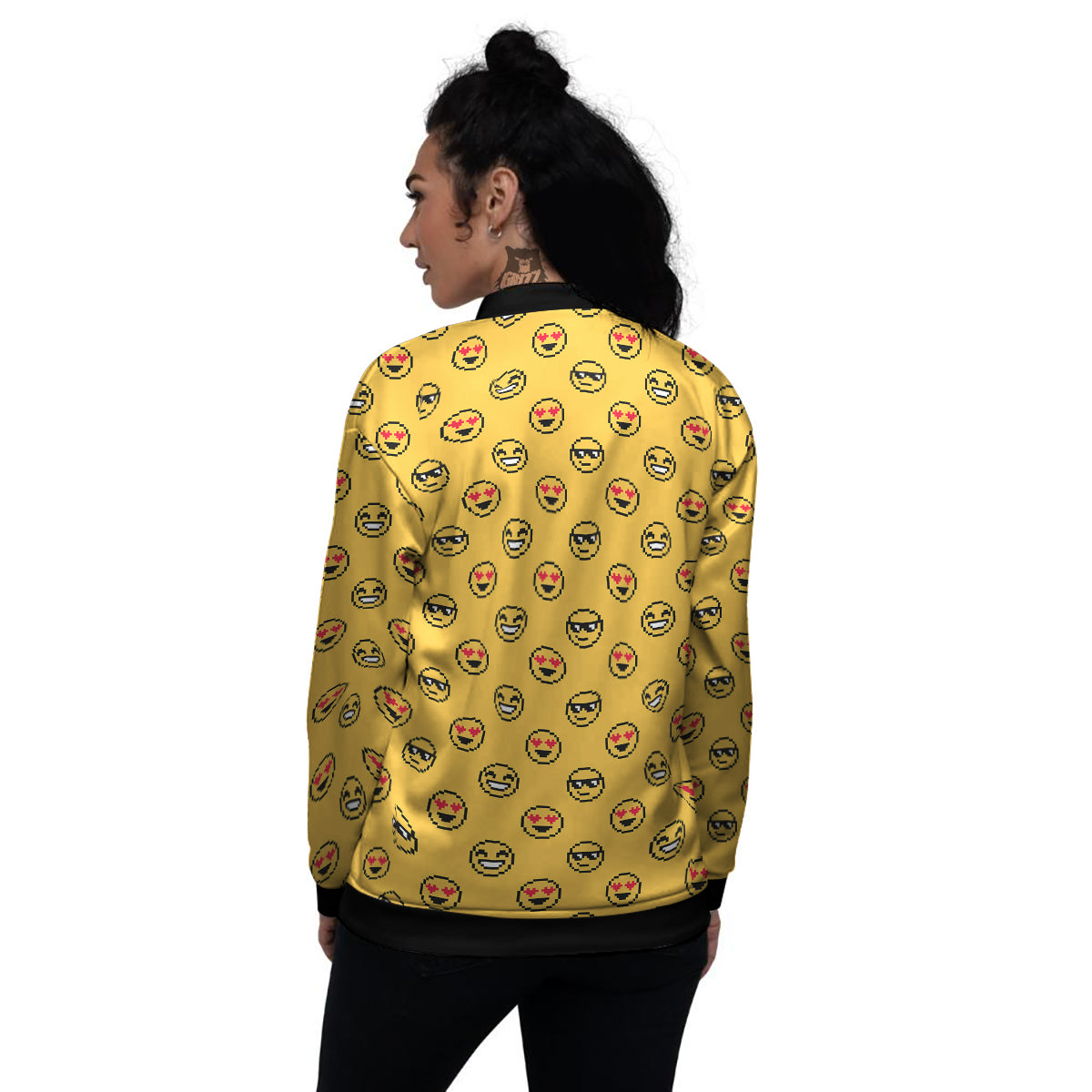 Emoji 8-Bit Print Pattern Women's Bomber Jacket-grizzshop
