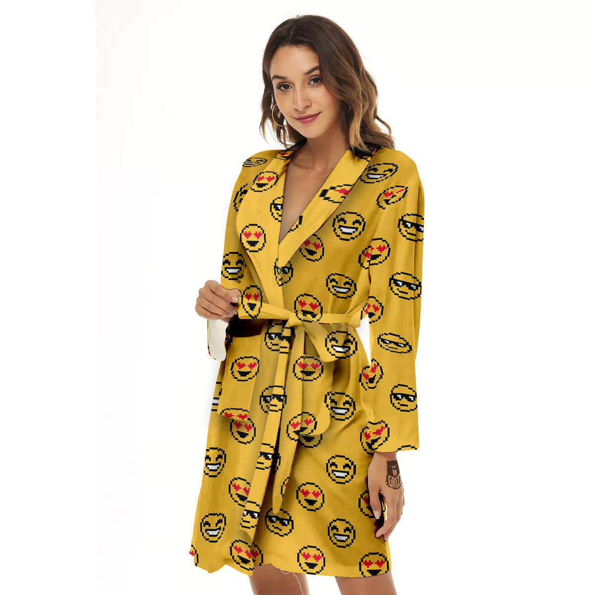 Emoji 8-Bit Print Pattern Women's Robe-grizzshop