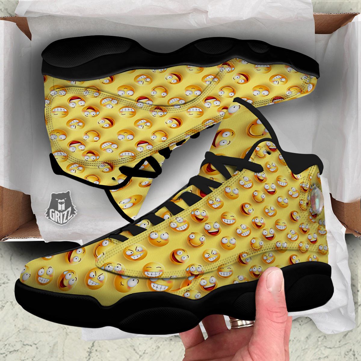 Emoji And Facial Expressions Print Pattern Black Basketball Shoes-grizzshop