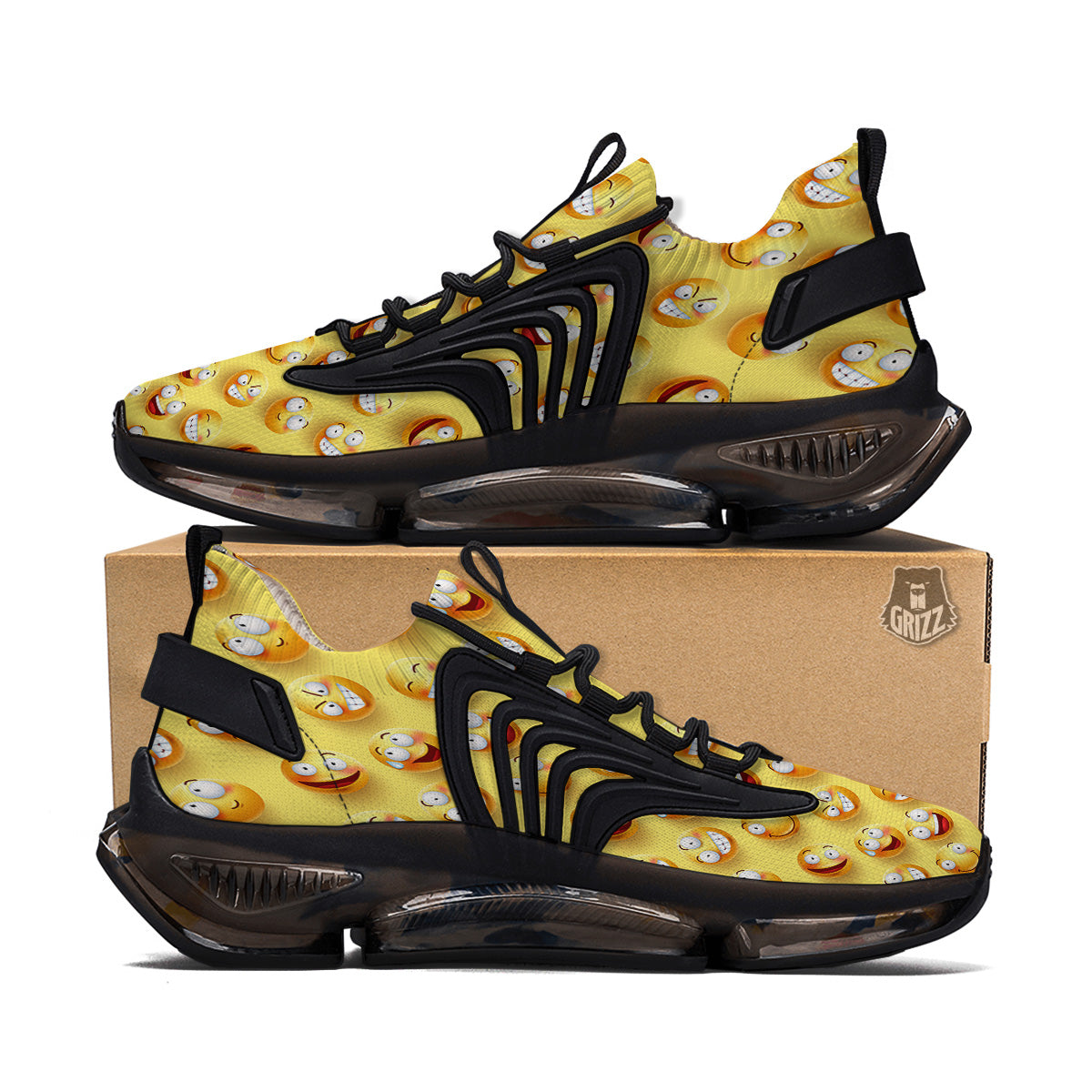 Emoji And Facial Expressions Print Pattern Black Gym Shoes-grizzshop