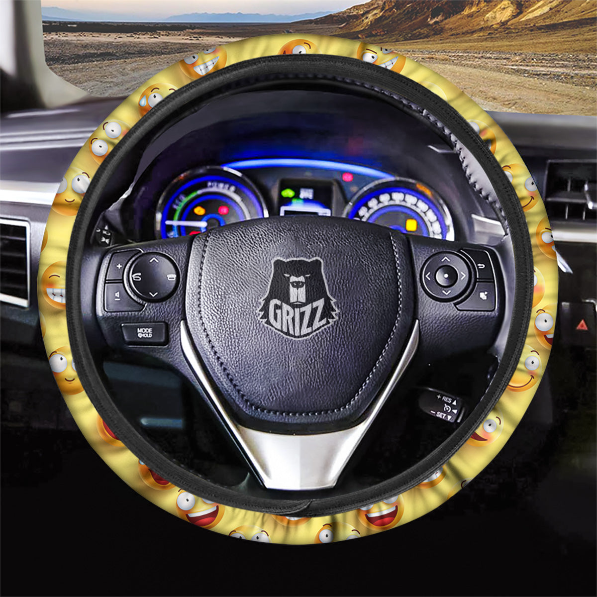 Emoji And Facial Expressions Print Pattern Car Steering Wheel Cover-grizzshop