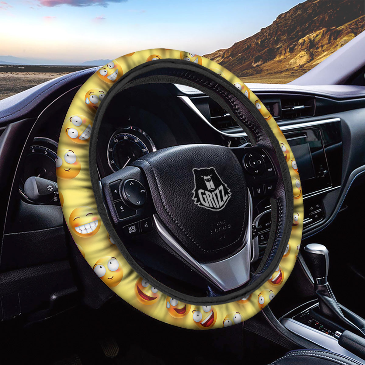 Emoji And Facial Expressions Print Pattern Car Steering Wheel Cover-grizzshop