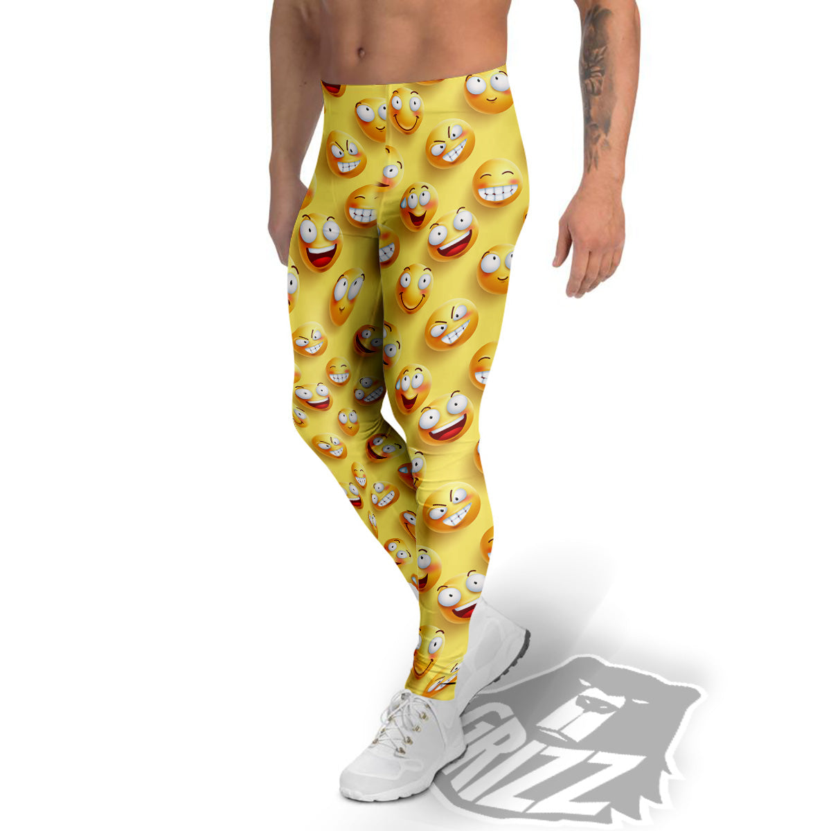 Emoji And Facial Expressions Print Pattern Men's Leggings-grizzshop