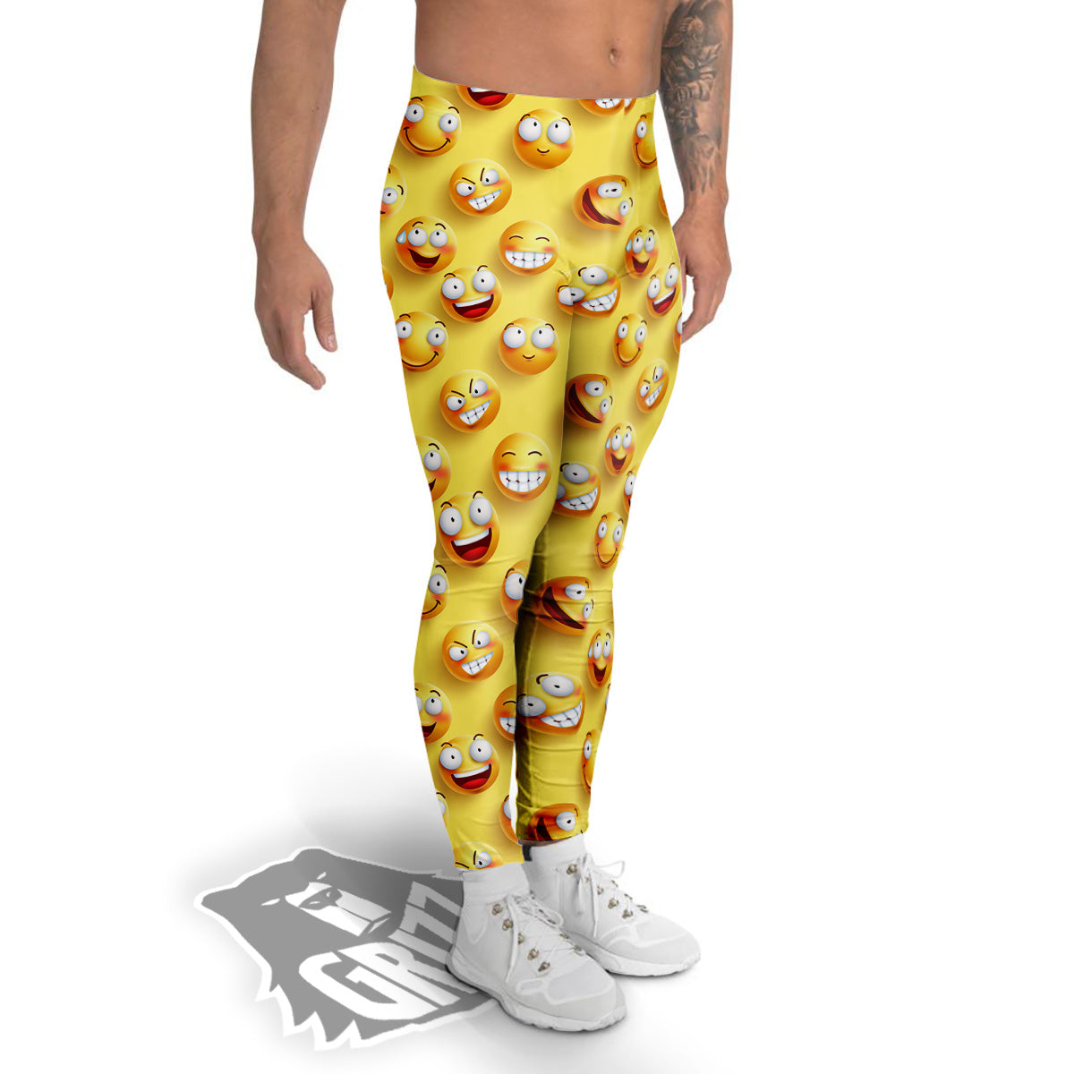 Emoji And Facial Expressions Print Pattern Men's Leggings-grizzshop