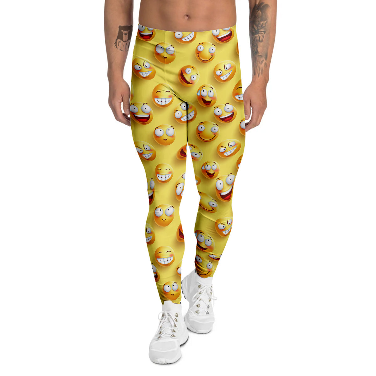 Emoji And Facial Expressions Print Pattern Men's Leggings-grizzshop