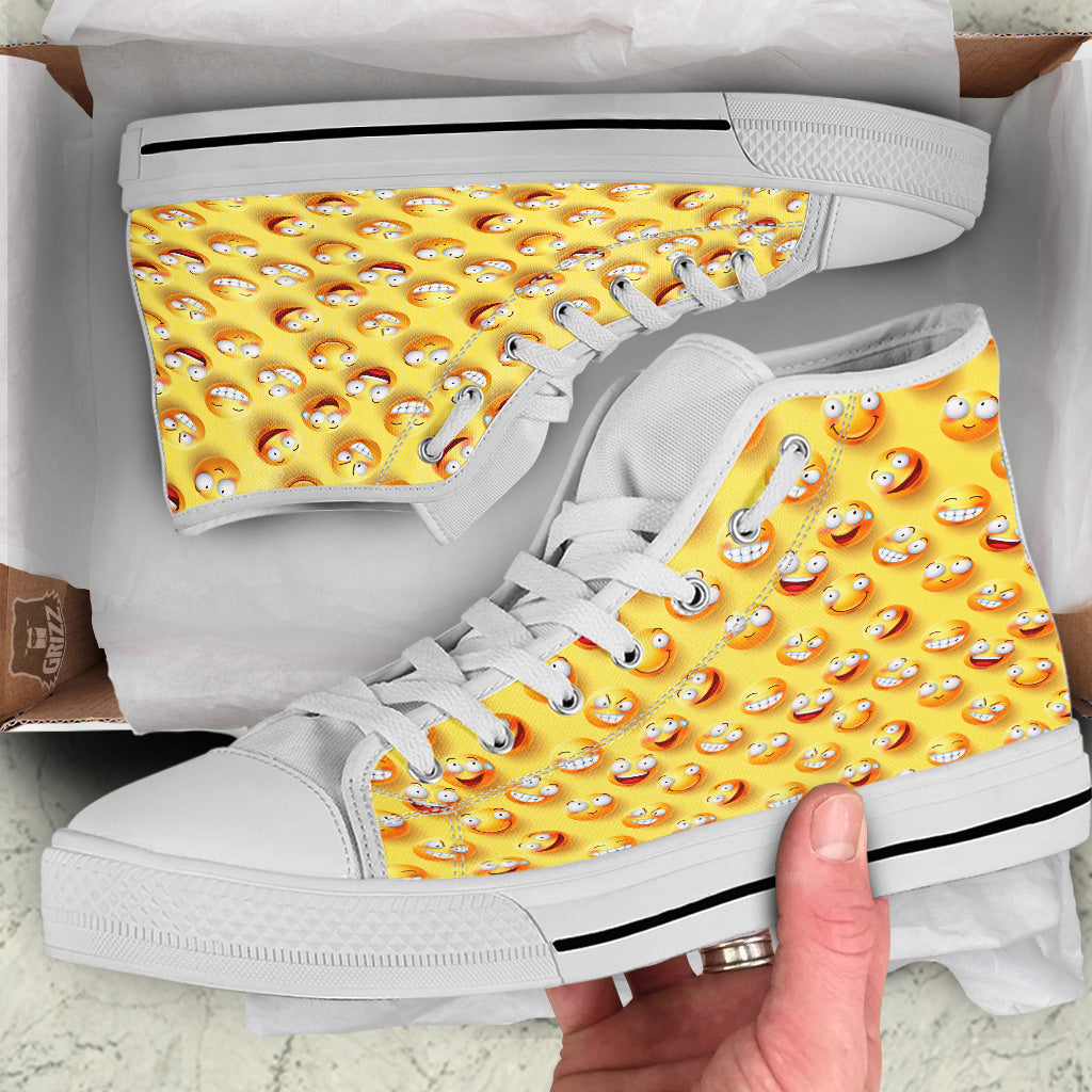 Emoji And Facial Expressions Print Pattern White High Top Shoes-grizzshop