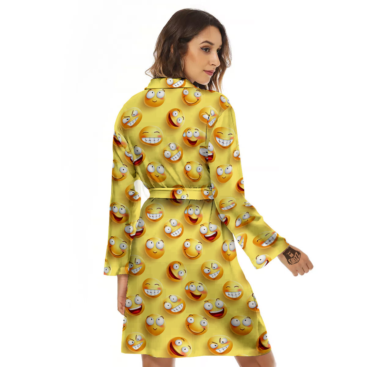 Emoji And Facial Expressions Print Pattern Women's Robe-grizzshop