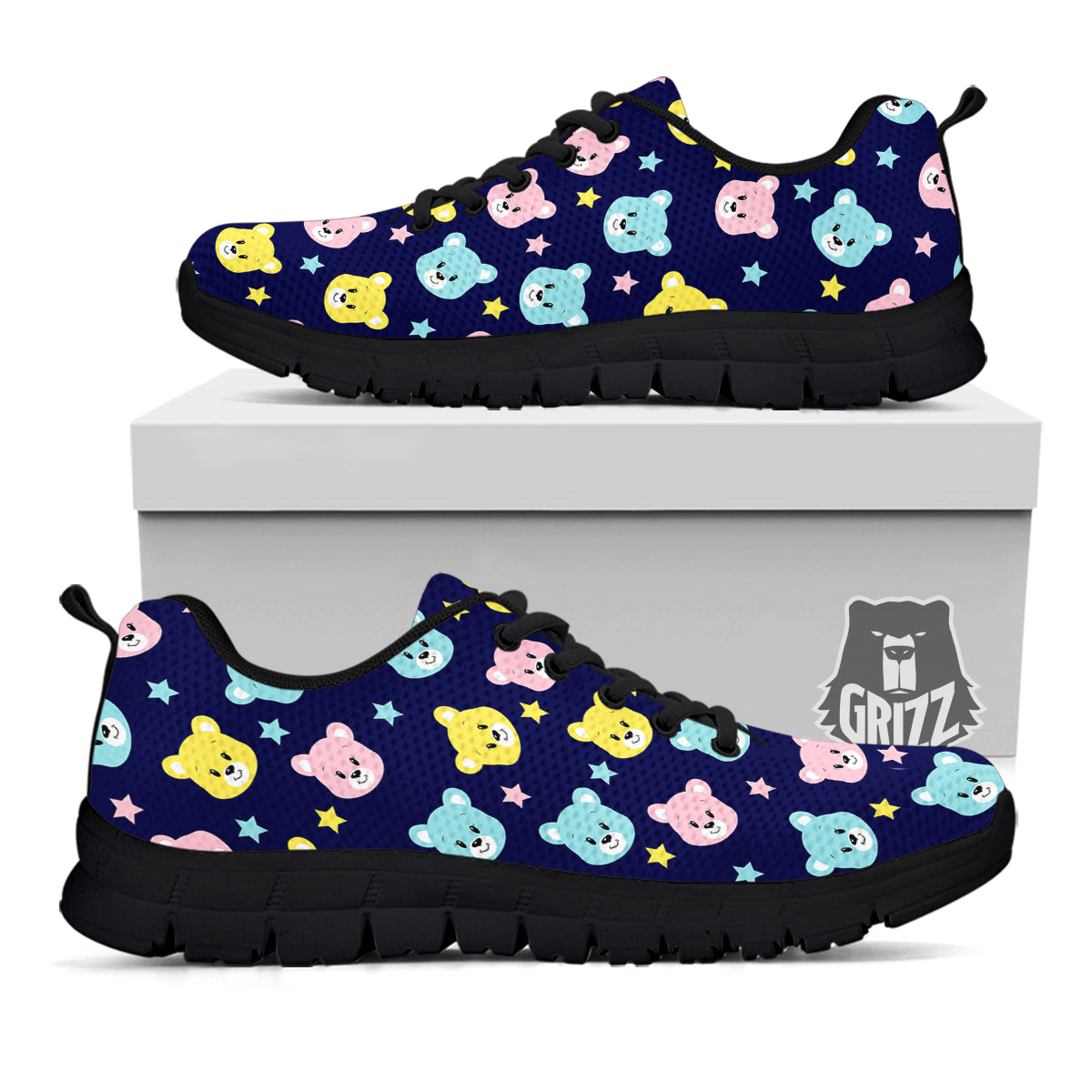 Emoji Bear Print Pattern Black Sneaker-grizzshop