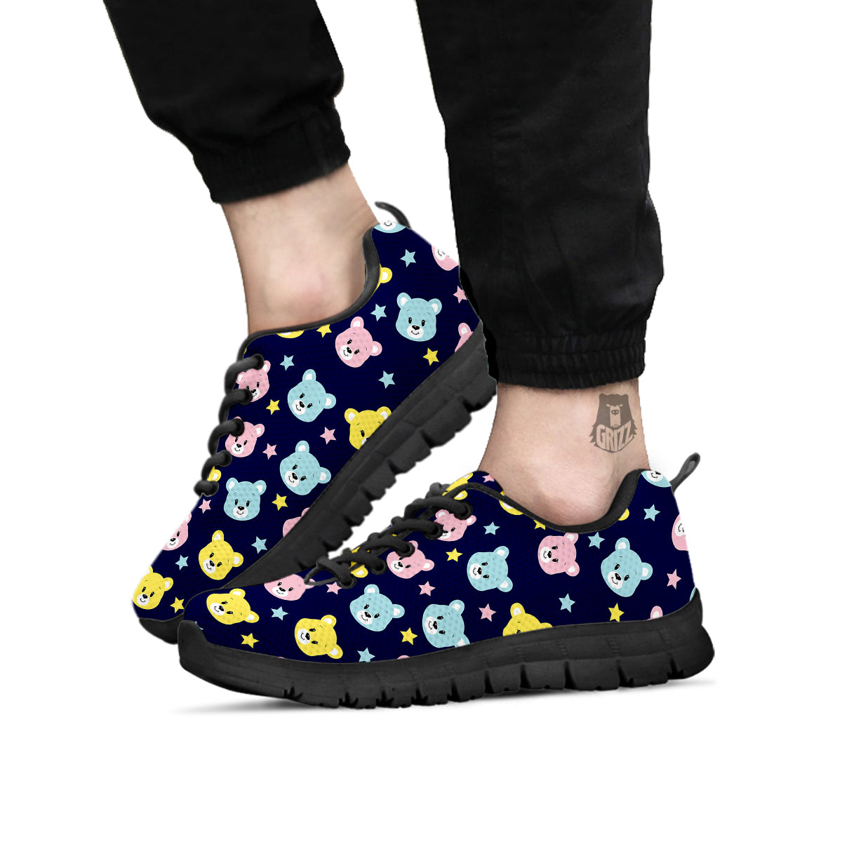 Emoji Bear Print Pattern Black Sneaker-grizzshop