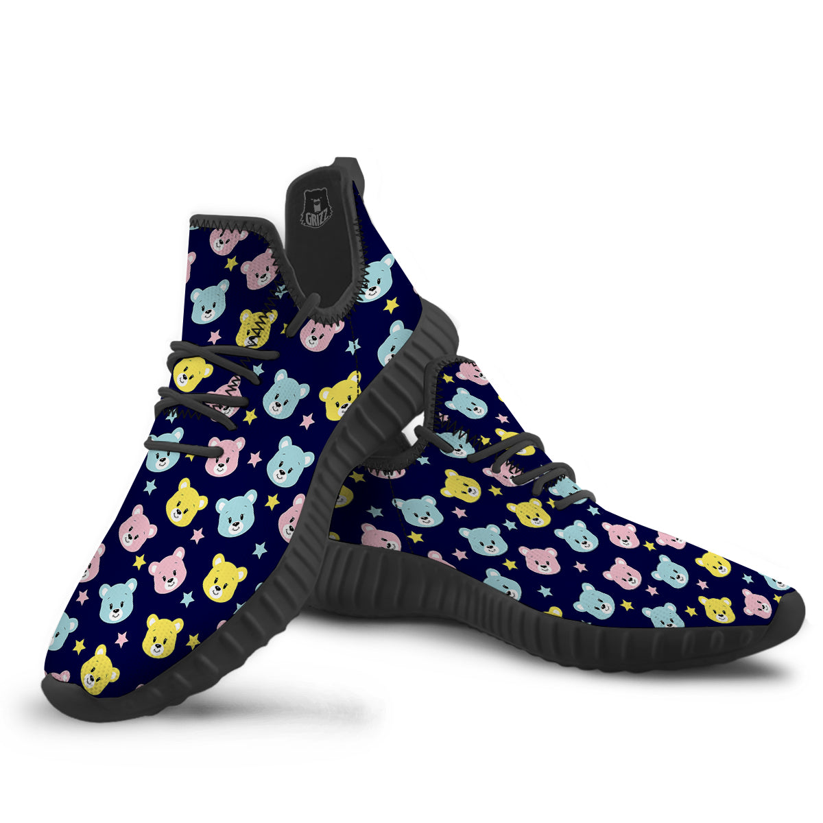 Emoji Bear Print Pattern Black Walking Shoes-grizzshop