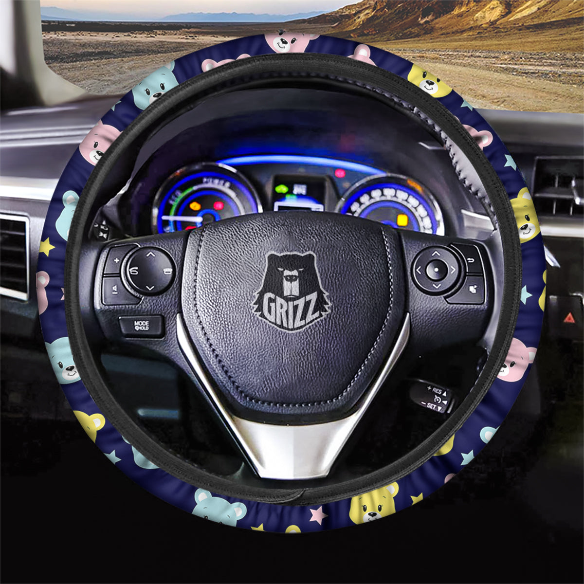 Emoji Bear Print Pattern Car Steering Wheel Cover-grizzshop
