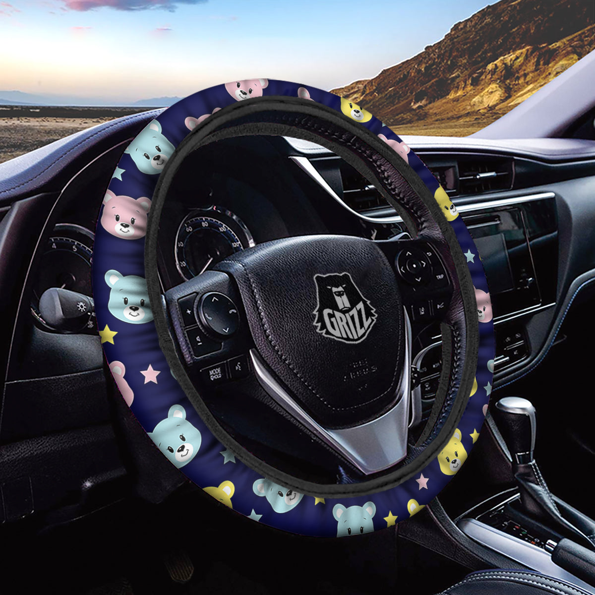 Emoji Bear Print Pattern Car Steering Wheel Cover-grizzshop