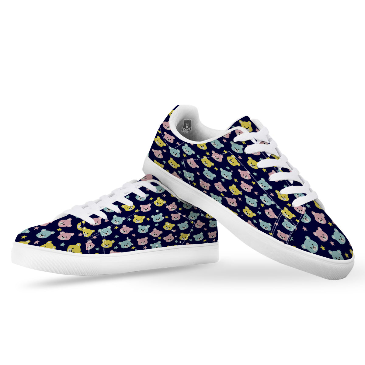 Emoji Bear Print Pattern White Low Top Sneakers-grizzshop