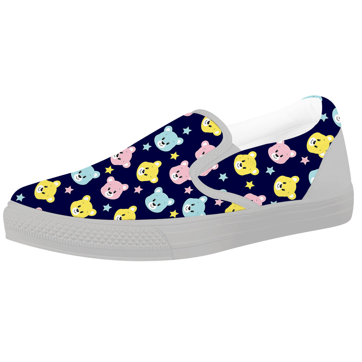 Emoji Bear Print Pattern White Slip On Shoes-grizzshop