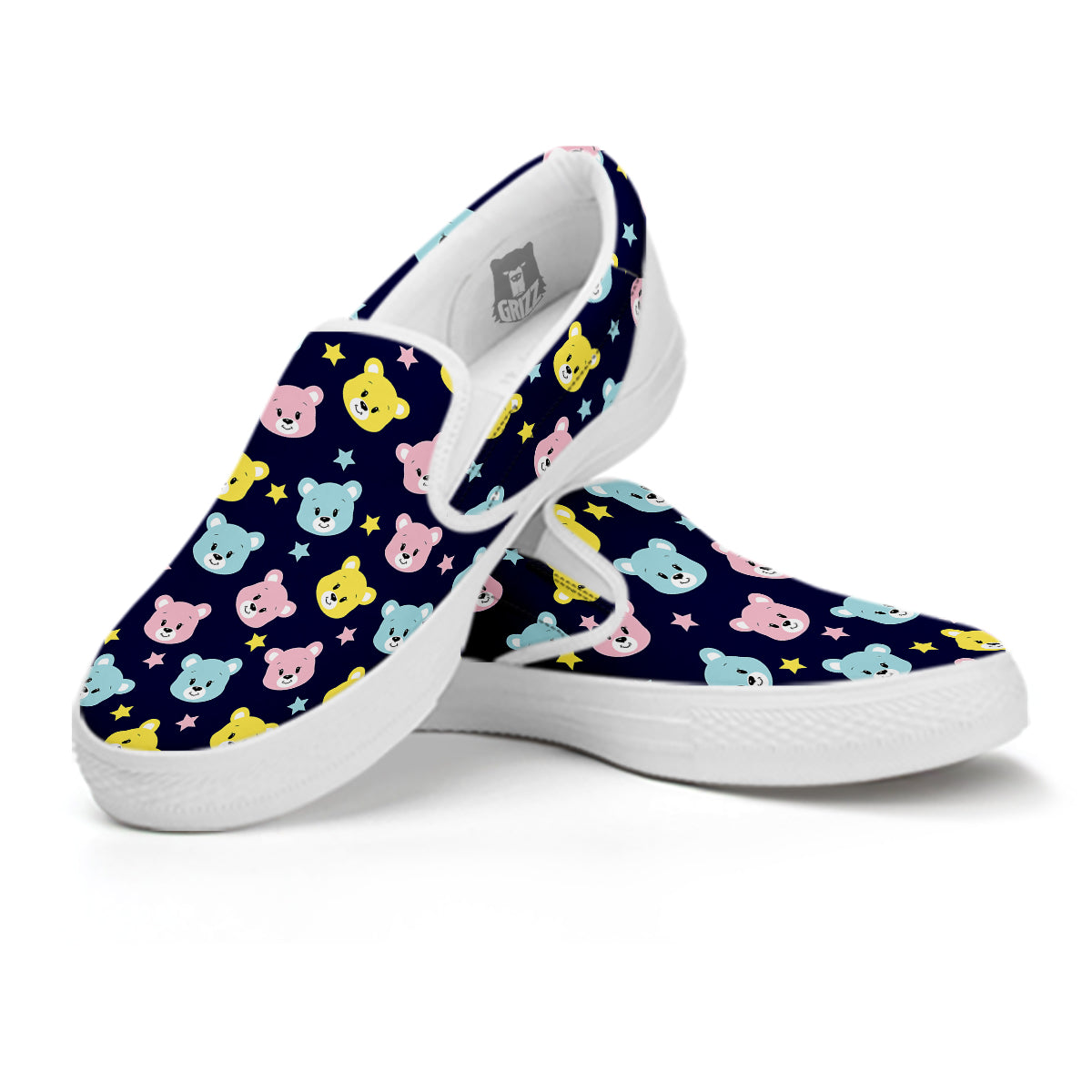 Emoji Bear Print Pattern White Slip On Shoes-grizzshop