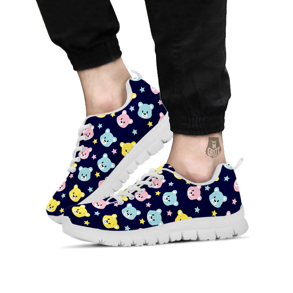 Emoji Bear Print Pattern White Sneaker-grizzshop