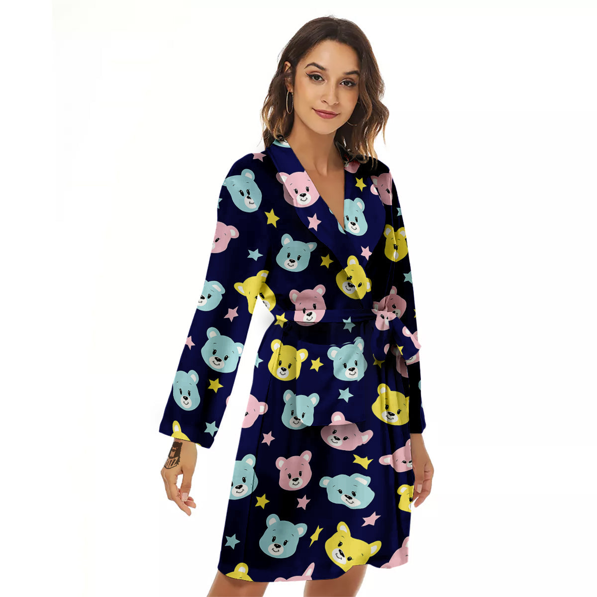Emoji Bear Print Pattern Women's Robe-grizzshop
