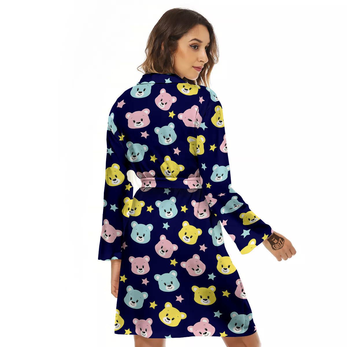 Emoji Bear Print Pattern Women's Robe-grizzshop