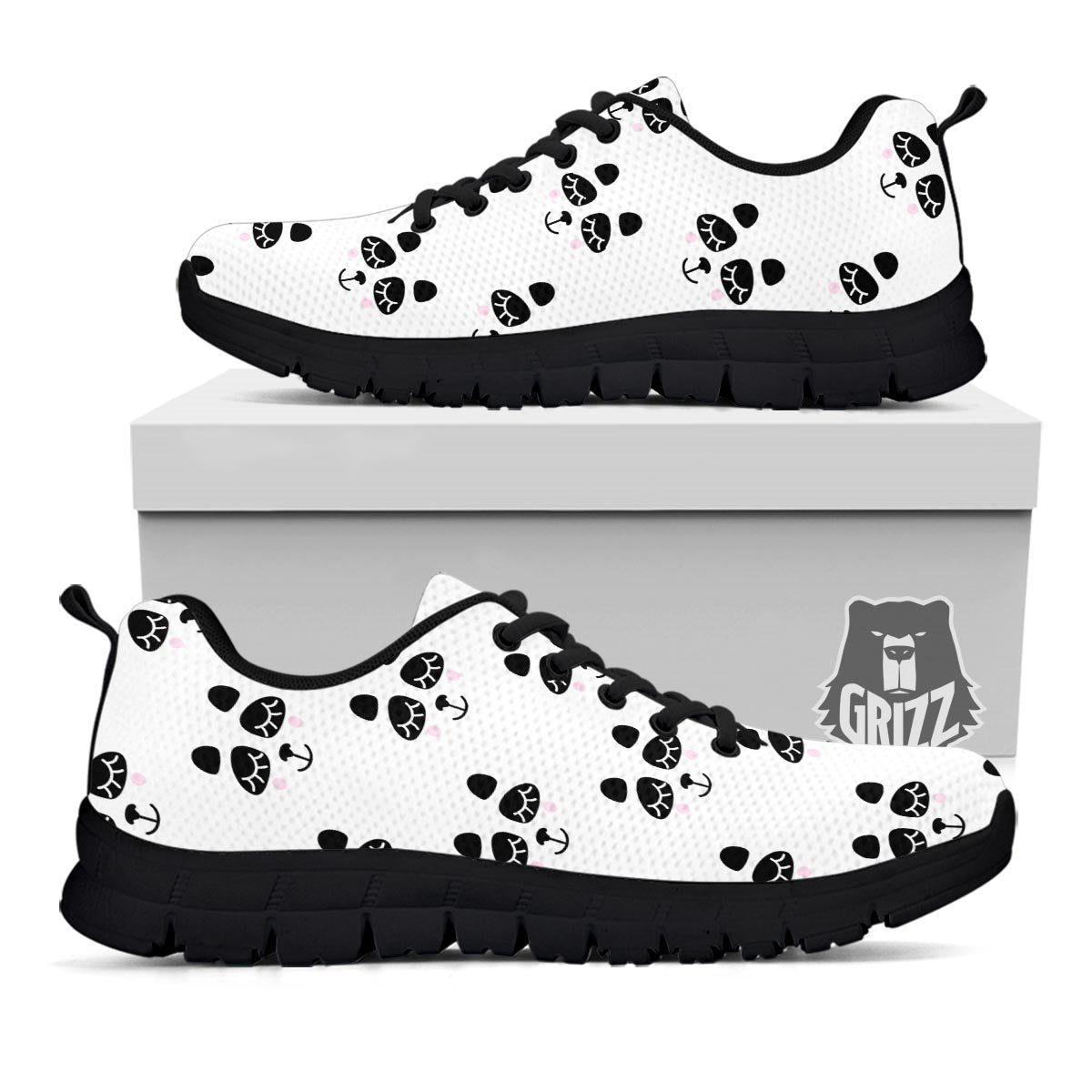 Emoji Bear Sleeping Print Pattern Black Sneaker-grizzshop