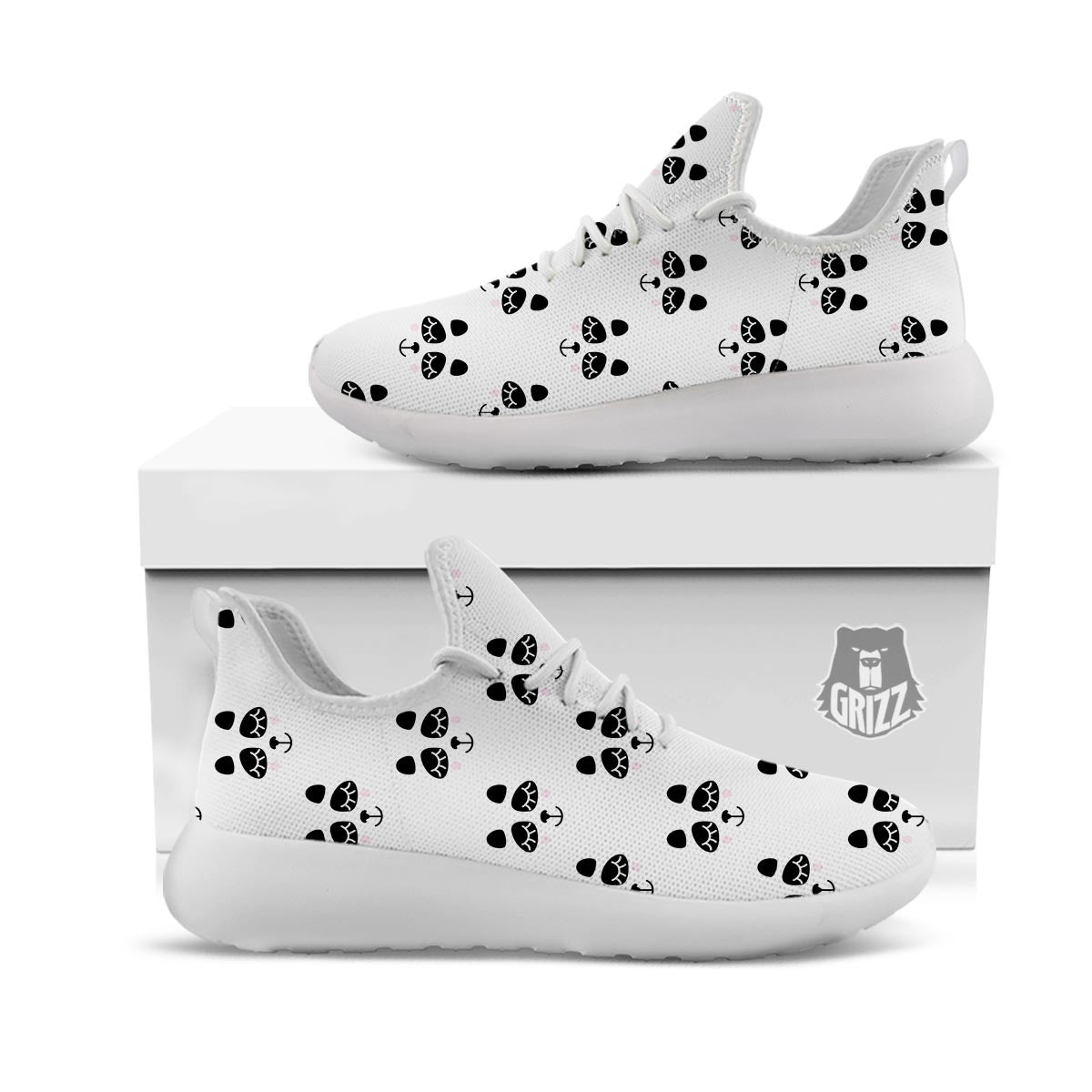 Emoji Bear Sleeping Print Pattern White Athletic Shoes-grizzshop