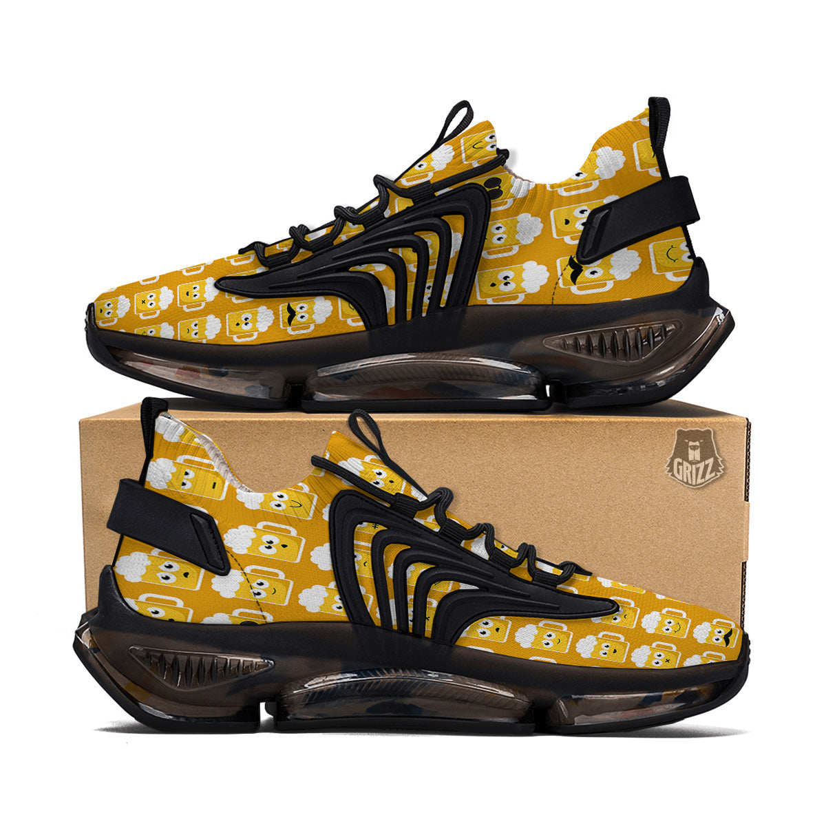 Emoji Beer Mugs Yellow Print Pattern Black Gym Shoes-grizzshop