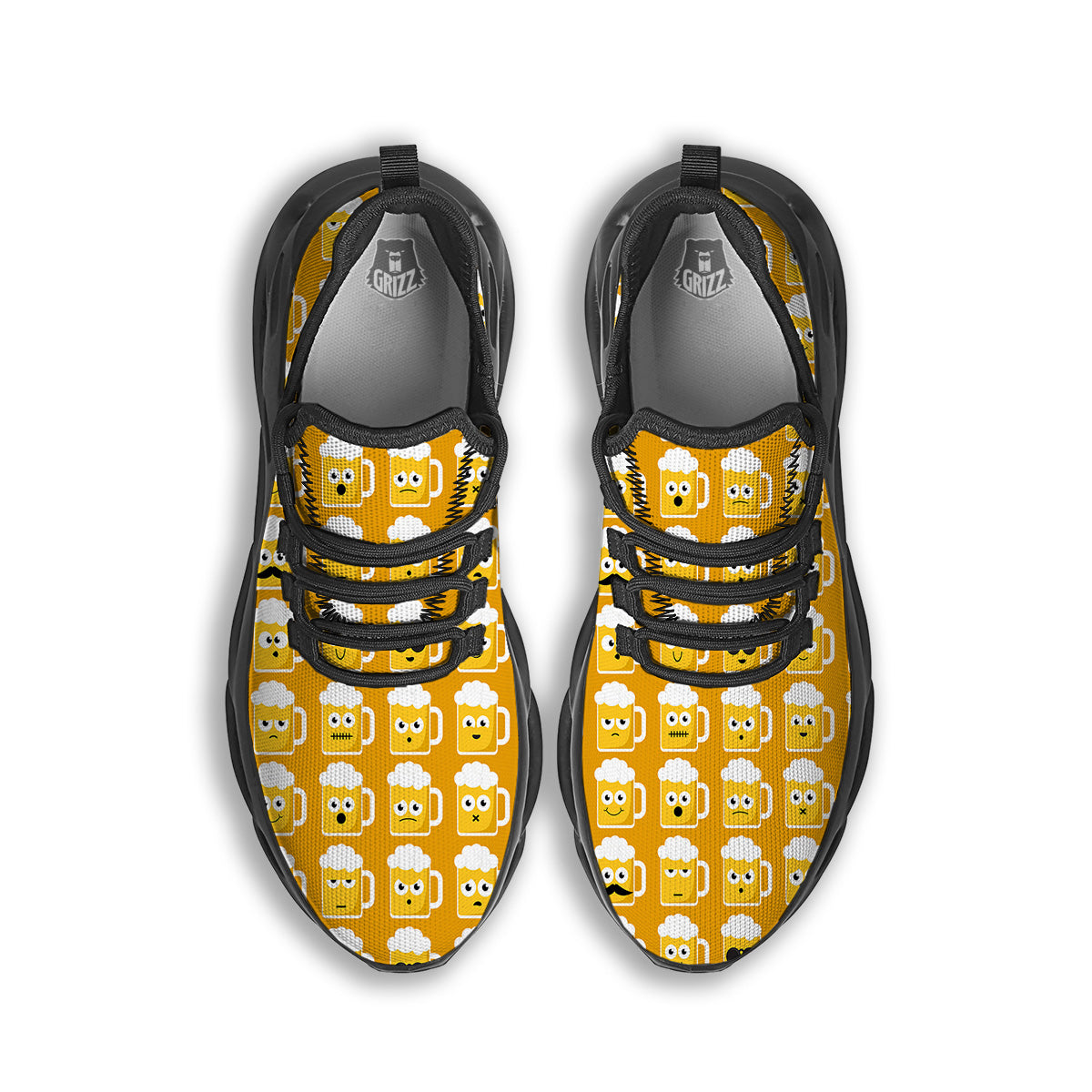Emoji Beer Mugs Yellow Print Pattern Black Running Shoes-grizzshop