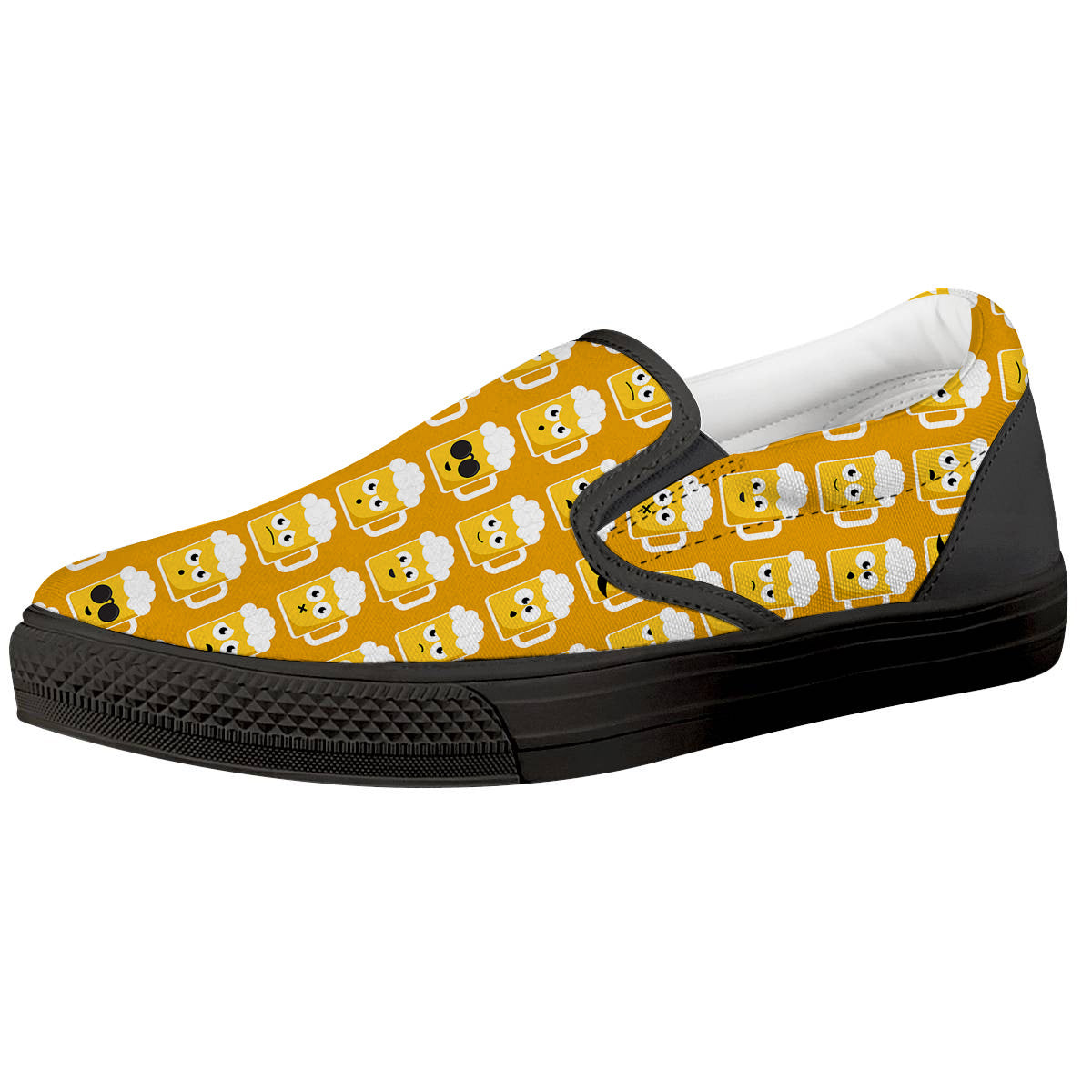 Emoji Beer Mugs Yellow Print Pattern Black Slip On Shoes-grizzshop