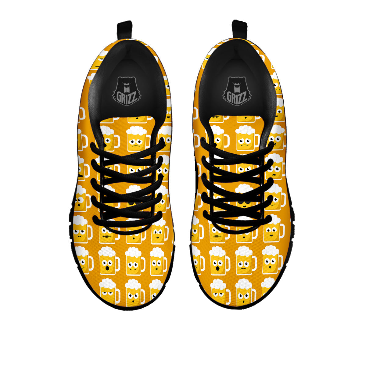 Emoji Beer Mugs Yellow Print Pattern Black Sneaker-grizzshop