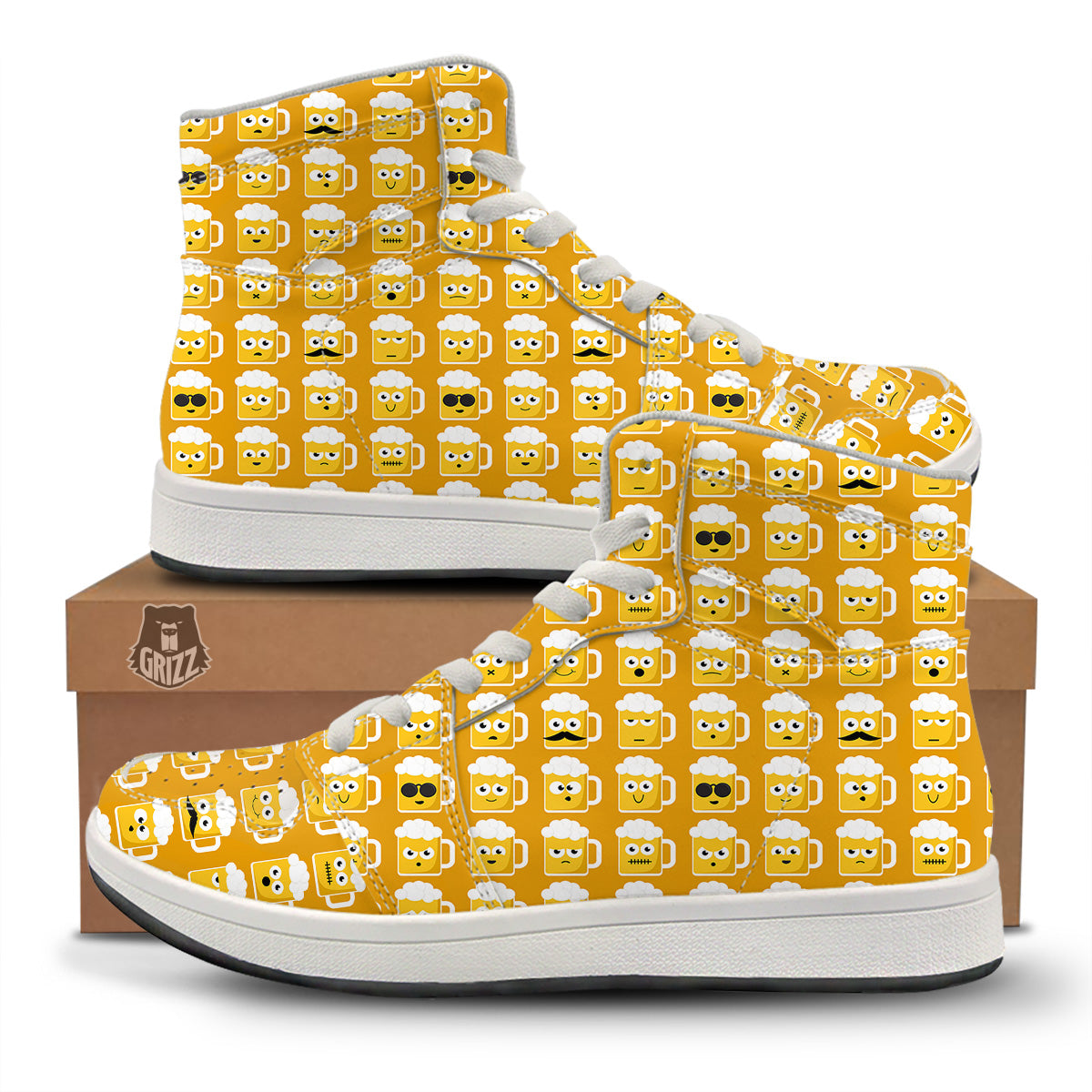 Emoji Beer Mugs Yellow Print Pattern High Top Sneakers-grizzshop