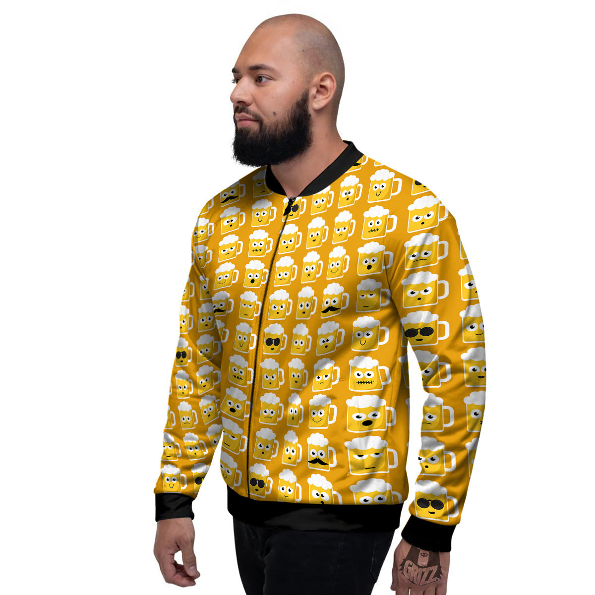 Emoji Beer Mugs Yellow Print Pattern Men's Bomber Jacket-grizzshop