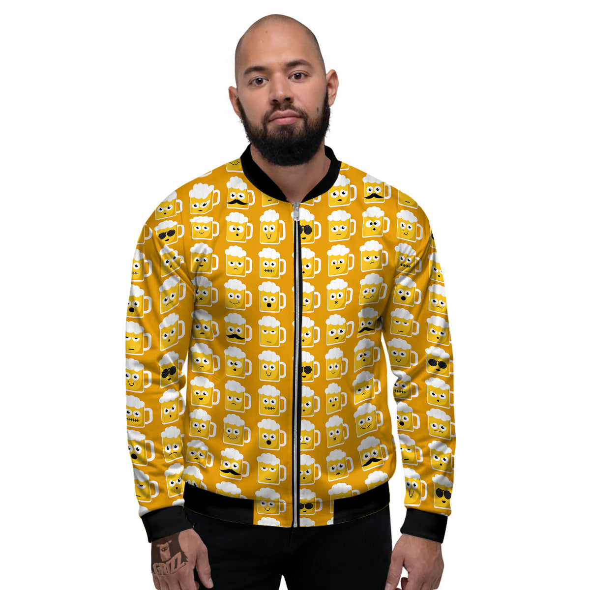 Emoji Beer Mugs Yellow Print Pattern Men's Bomber Jacket-grizzshop
