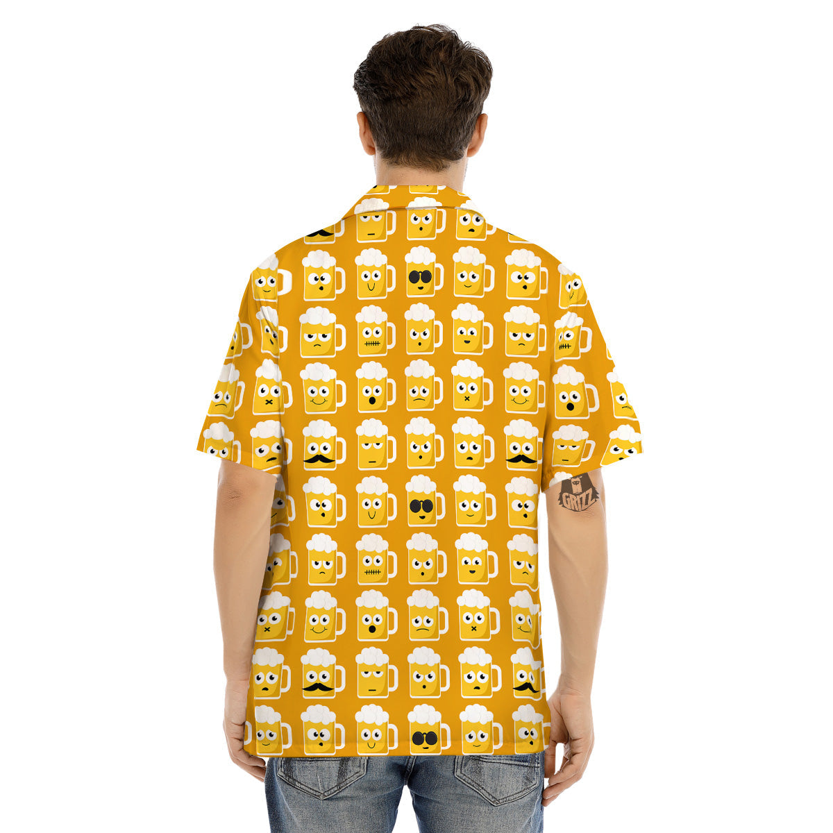 Emoji Beer Mugs Yellow Print Pattern Men's Hawaiian Shirt-grizzshop