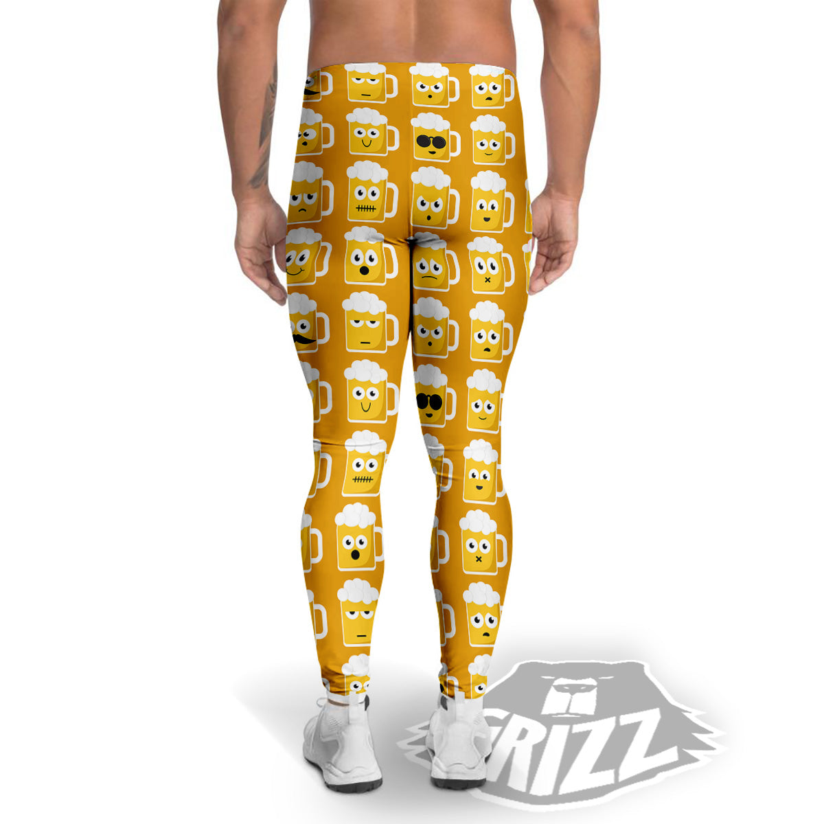 Emoji Beer Mugs Yellow Print Pattern Men's Leggings-grizzshop