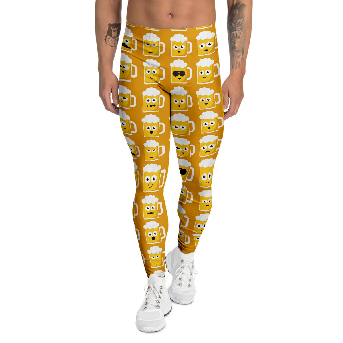 Emoji Beer Mugs Yellow Print Pattern Men's Leggings-grizzshop