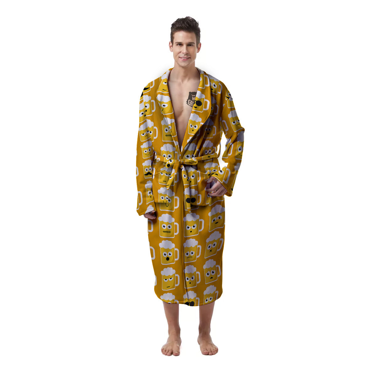 Emoji Beer Mugs Yellow Print Pattern Men's Robe-grizzshop