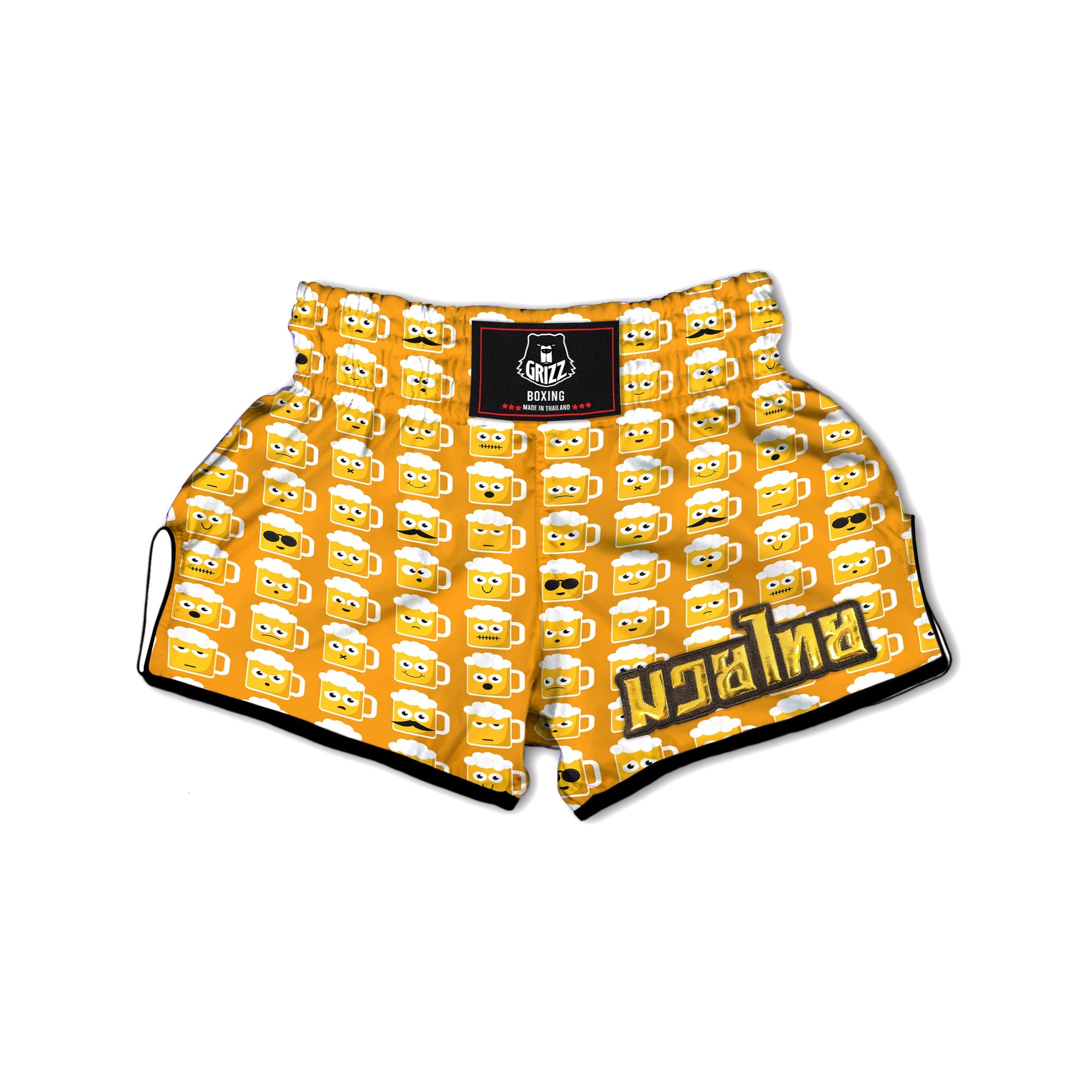 Emoji Beer Mugs Yellow Print Pattern Muay Thai Boxing Shorts-grizzshop