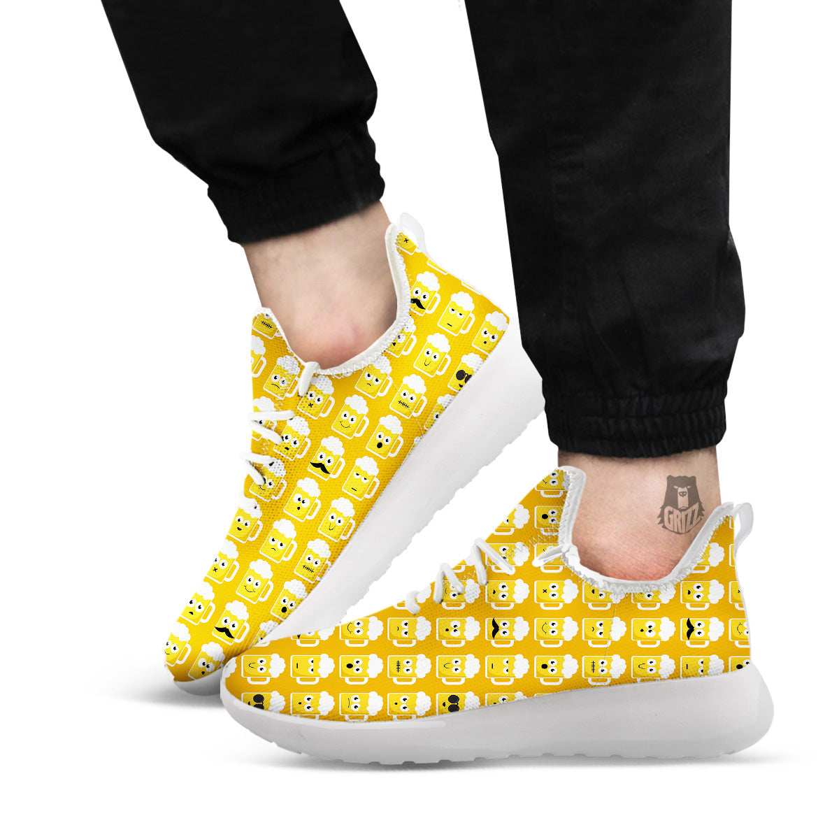 Emoji Beer Mugs Yellow Print Pattern White Athletic Shoes-grizzshop