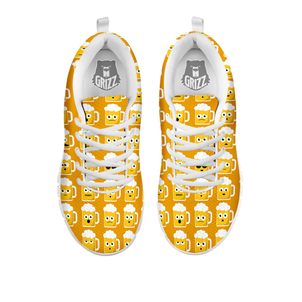 Emoji Beer Mugs Yellow Print Pattern White Sneaker-grizzshop