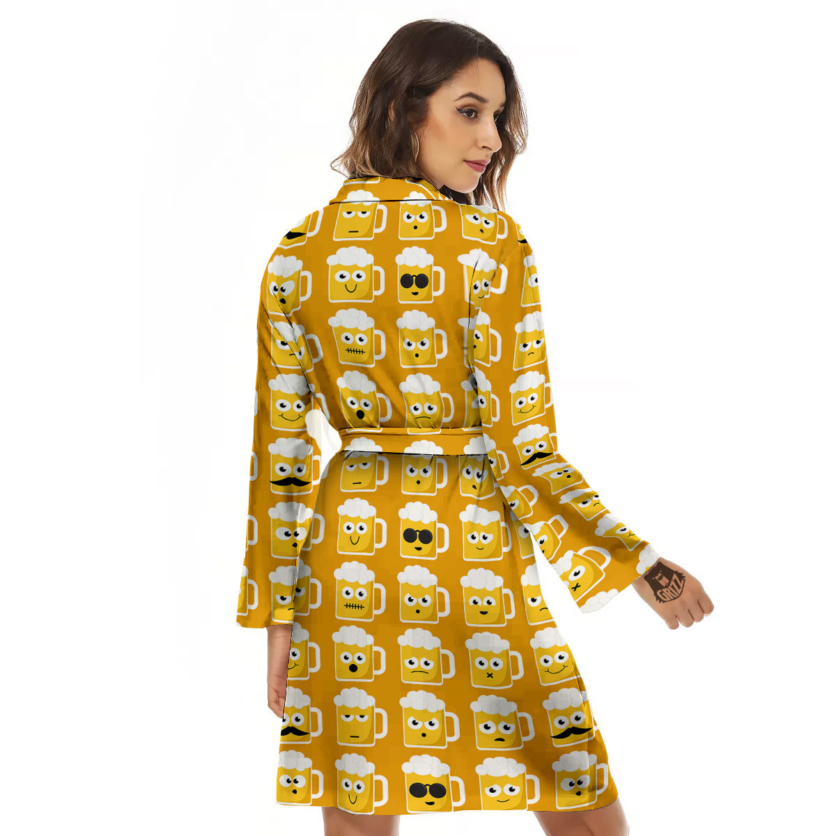 Emoji Beer Mugs Yellow Print Pattern Women's Robe-grizzshop