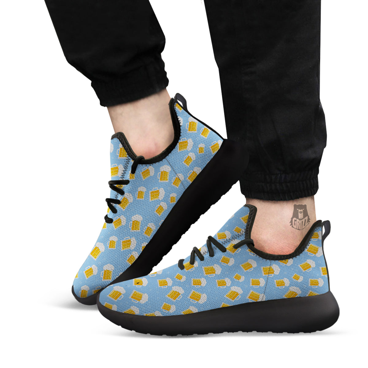 Emoji Beer Print Pattern Black Athletic Shoes-grizzshop