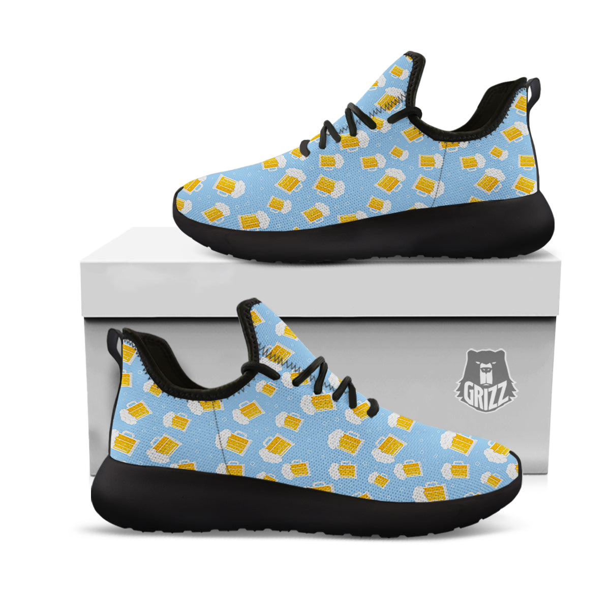 Emoji Beer Print Pattern Black Athletic Shoes-grizzshop