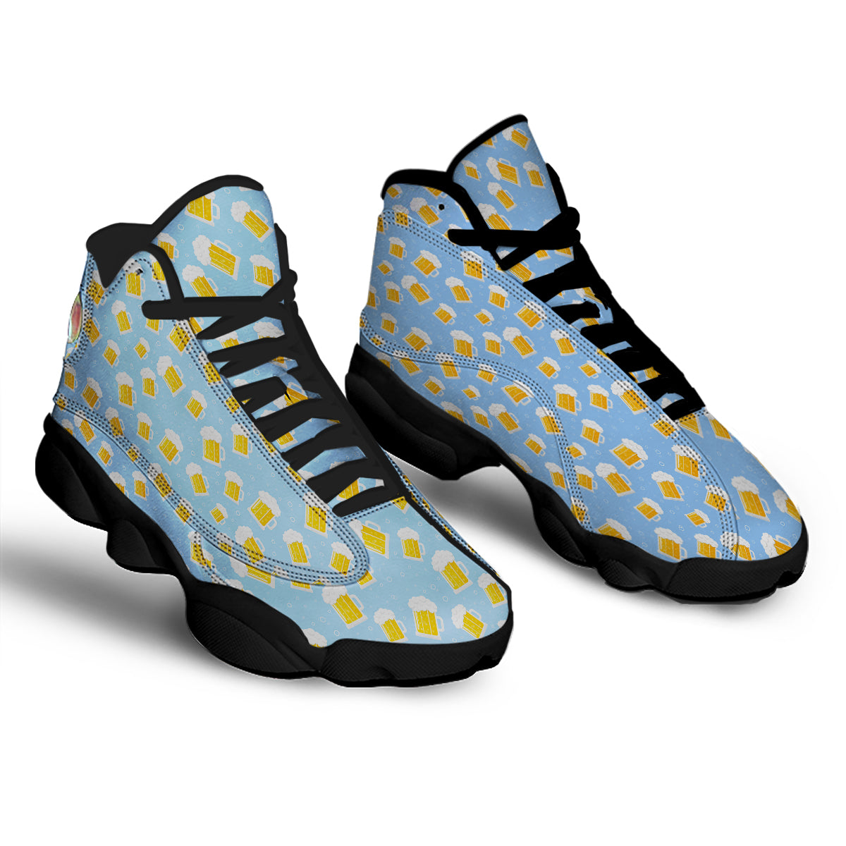 Emoji Beer Print Pattern Black Basketball Shoes-grizzshop