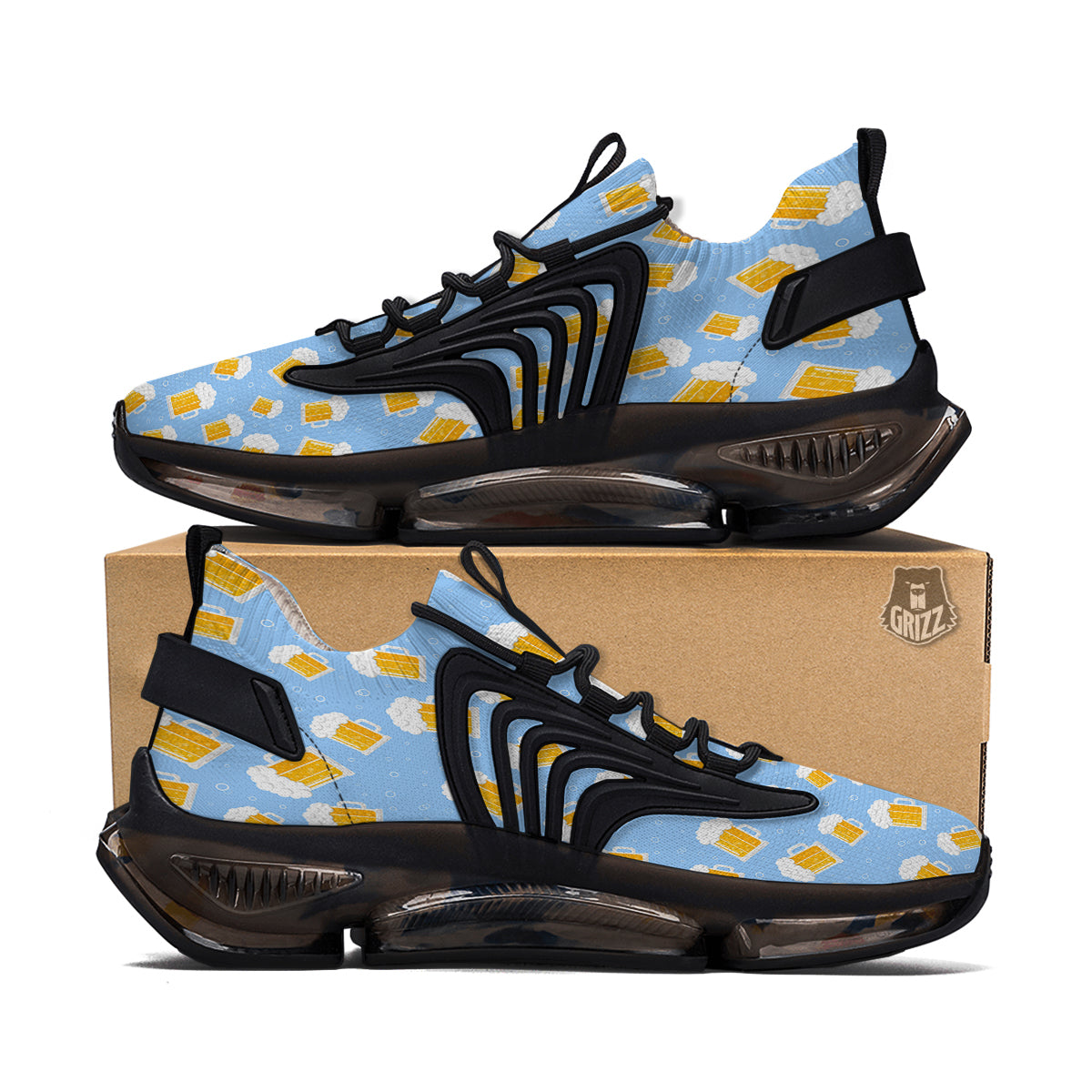 Emoji Beer Print Pattern Black Gym Shoes-grizzshop